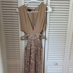 Bebe Beige and Gold Open Waist Dress
